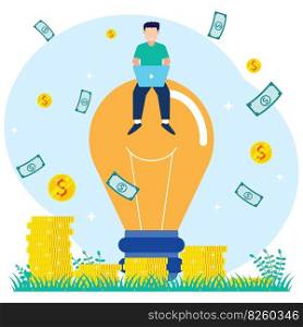 Vector illustration, entrepreneurs with creative concept ideas about the key to success, looking for new creative thoughts, investing and finding money in ideas.