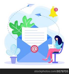 Vector illustration, envelope containing letters inside a smartphone, receiving letters, sorting, Web letters or mobile service layout for website headings.