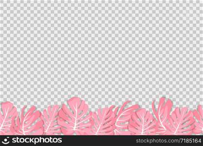 Vector illustration. Exotic tropical pink plant. Monstera leaves on a transparent background. Seamless pattern