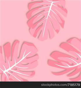 Vector illustration. Exotic tropical plant. Pink monstera leaves with shadow.