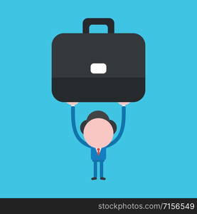 Vector illustration faceless businessman character holding briefcase on blue color background.