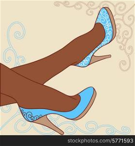 Vector illustration. Fashion background with feminine shoe.. Vector illustration. Fashion background with feminine shoe