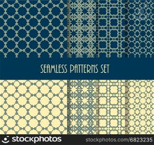 Vector illustration. Fashion fabric ornament collection. Stylish seamless pattern set. Decorative line tile backgrounds.