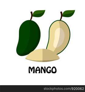 Vector Illustration Flat Green Mango isolated on white background , minimal style , Raw materials fresh fruit