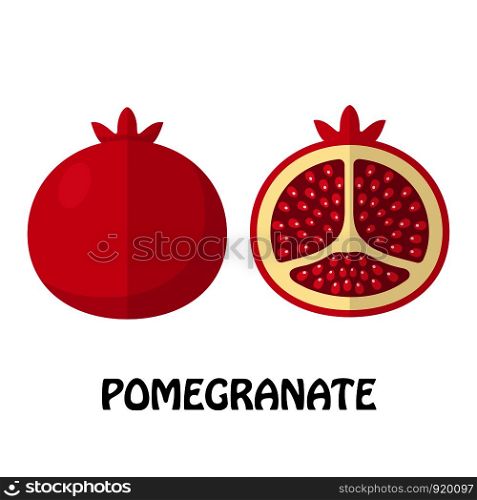 Vector Illustration Flat Pomegranate isolated on white background , minimal style , Raw materials fresh fruit