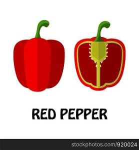 Vector Illustration Flat Red Pepper isolated on white background , Raw materials fresh vegetable