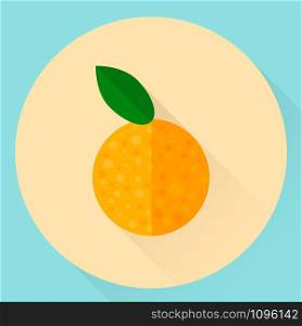 vector illustration. flat round orange icon with green leaf. vector illustration. flat round orange icon