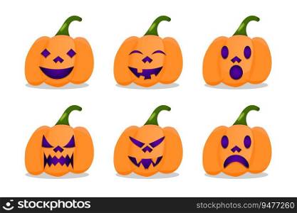 vector illustration flat set character pumpkin halloween expression
