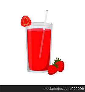 Vector Illustration Flat Strawberry Juice isolated on white background , Juice for Health , Refreshing enjoy the summer , minimal style , Raw materials fresh fruit