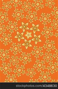 Vector illustration fo funky flowers abstract pattern on the orange background