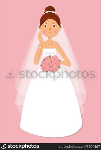 Vector illustration for greeting card, invitation, banner, flyer. The girl, beautiful woman in wedding dress and the bouquet in her hand.. The girl, beautiful woman in wedding dress and the bouquet in her hand. Vector illustration for greeting card, invitation, banner, flyer.