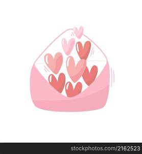 Vector illustration for Valentine day. An envelope with hearts on white background. Creative greeting card with hand-drawn hearts and decorative elements. Vector illustration for Valentine day. on white background. Creative greeting card with hand-drawn decorative elements. Elegant feminine design.