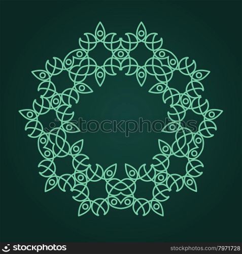 Vector illustration for your design. . Vintage ornamental lace frame. Vector illustration for your design. Floral elements in thin line ornament. Dark and light green colors