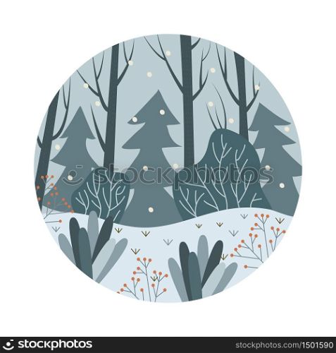 vector illustration. Forest. Round background Winter Postcard. vector illustration. Forest. Round background. Winter. Postcard