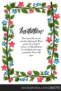 Vector illustration frame flowers with leaves. Floral background. Frame flowers with leaves
