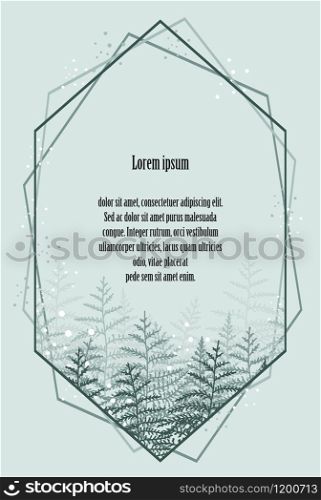 Vector illustration frame of bracken. Natural background, invitation card template with branches, leaf decoration.. Natural background with bracken