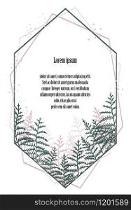 Vector illustration frame of bracken. Natural background, invitation card template with branches, leaf decoration.. Natural background with bracken