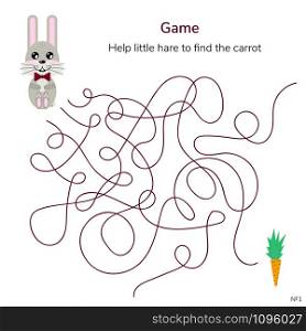 vector illustration. game for children. maze or labyrinth for kids. cartoon cute hare and carrot. tangled road.. vector illustration. game for children. maze or labyrinth for ki