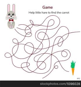 vector illustration. game for children. maze or labyrinth for kids. cartoon cute hare and carrot. tangled road.. vector illustration. game for children. maze or labyrinth for ki