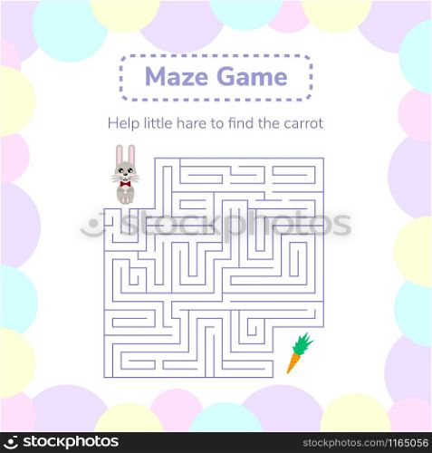 vector illustration. game for preschool children. square maze or labyrinth for kids. cartoon cute hare and carrot.. vector illustration. game for preschool children. square maze or