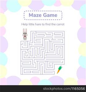 vector illustration. game for preschool children. square maze or labyrinth for kids. cartoon cute hare and carrot.. vector illustration. game for preschool children. square maze or