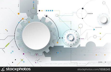Vector illustration gear, wheel and circuit board, Hi-tech digital technology and engineering, Modern digital telecoms technology concept. Abstract futuristic on light blue color background