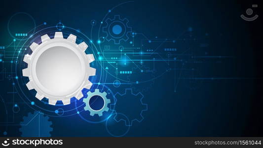 Vector illustration gear, wheel and circuit board, Hi-tech digital technology and engineering, Modern digital telecoms technology concept. Abstract futuristic on dark blue color background