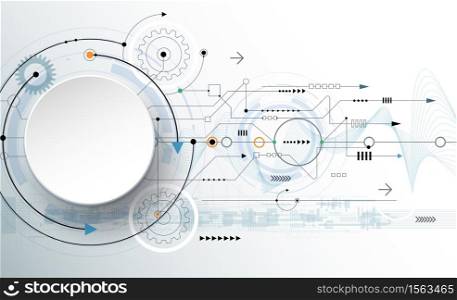 Vector illustration gear wheel, wave lines and circuit board, Hi-tech digital technology and engineering, digital telecom technology concept. Abstract futuristic on light blue color background