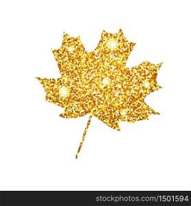 Vector illustration. Glitter texture gold autumn leaf maple.. Vector illustration. Glitter texture gold autumn leaf maple