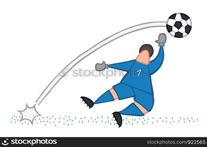 Vector illustration goalkeeper, shoot and goal. Hand drawn. Colored outlines.