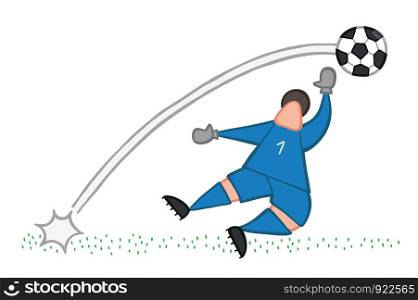 Vector illustration goalkeeper, shoot and goal. Hand drawn. Colored outlines.