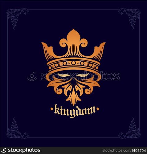 Vector illustration Gold emblem of helmet spartan knight the Logo kingdom