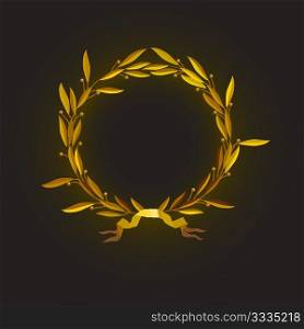 Vector illustration  gold laurel wreath with ribbon on black background