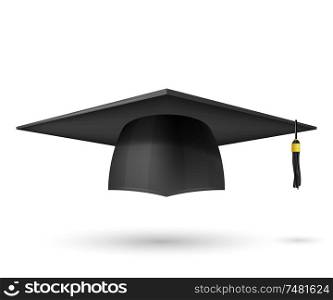 Vector illustration graduate hat with a tassel on a white background. Symbol graduation. The subject of a university graduate, a traditional headdress. Stock vector