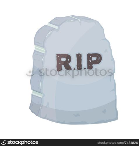 Vector illustration gravestone on white background. Cartoon image of a grave stone with the text RIP.