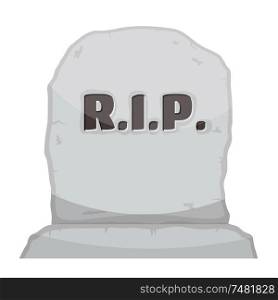 Vector illustration gray gravestone on white background. Cartoon image of a grave stone with the text RIP.
