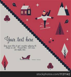 Vector illustration. Greeting card template with different characters and elements in minimalistic style. Greeting card with different characters, elements