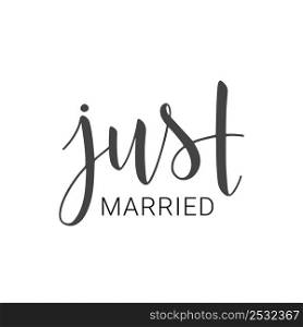 Vector illustration. Handwritten lettering of Just Married. Objects isolated on white background.. Handwritten lettering of Just Married