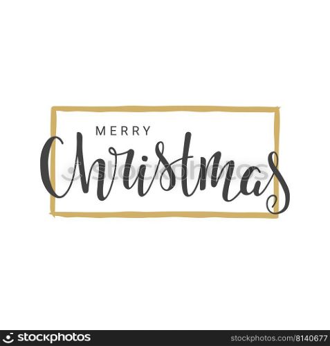 Vector illustration. Handwritten lettering of Merry Christmas. Objects isolated on white background.. Handwritten lettering of Merry Christmas
