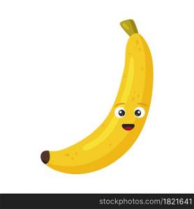 Vector illustration. Happy cute banana for kids in cartoon style isolated on white background. Funny character fruit.. Happy cute banana for kids in cartoon style isolated on white background. Funny character fruit.