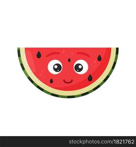 Vector illustration. Happy cute watermelon for kids in cartoon style isolated on white background. Funny character fruit.. Happy cute watermelon for kids in cartoon style isolated on white background. Funny character fruit.