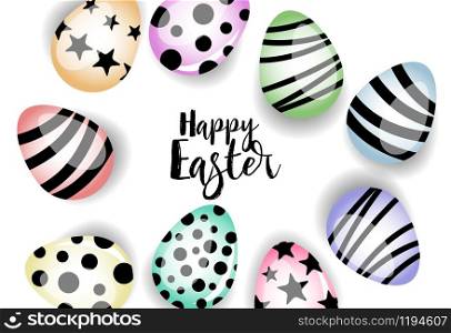 Vector illustration Happy Easter background. Top view of easter eggs. Greeting cards and decoration for Easter. Happy Easter background.