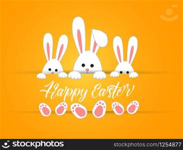 Vector illustration Happy Easter background with white Easter rabbit. Happy Easter background