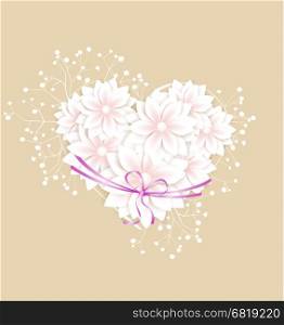 Vector illustration heart decorated with white flowers