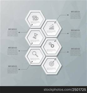 Vector illustration hexagon infographics 6 options. Template for brochure, business, web design.