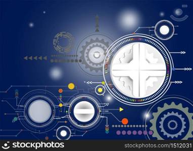 Vector illustration Hi-tech digital technology design colorful on circuit board and gear wheel engineering, digital telecoms technology concept, Abstract futuristic- technology on blue color background