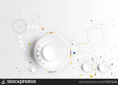 Vector illustration Hi-tech digital technology design colorful on circuit board and gear wheel engineering, digital telecoms technology concept, Abstract gear design on white color background.