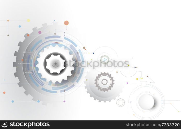 Vector illustration Hi-tech digital technology design colorful on circuit board and gear wheel engineering, digital telecoms technology concept, Abstract futuristic- technology on white color background and communication.