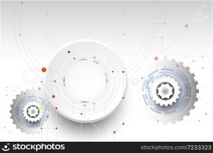Vector illustration Hi-tech digital technology design colorful on circuit board and gear wheel engineering, digital telecoms technology concept, Abstract futuristic- technology on white color background and communication.