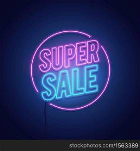 Vector illustration high detailed glowing retro sale neon word sign with electric light parts. Background for your advertise, discounts, offer and business